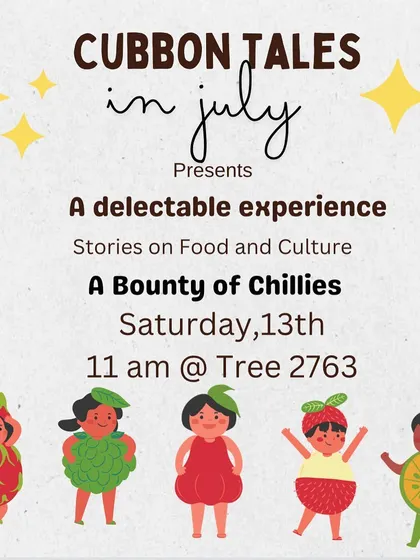 Our poster for 'A Bounty of Chillies', a session that was part of our food-themed month, which often includes collaborations with food experts or authors.