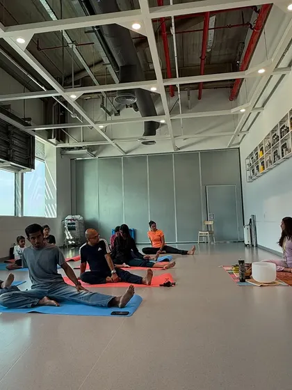 A seated stretch to open the hips and inner thighs. These poses are particularly beneficial for office workers who spend a lot of time sitting.