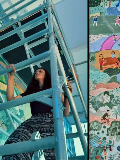 A view from the scaffolding, showcasing the scale of the project. Painting at this height is a challenge I've learned to embrace to create impactful art.