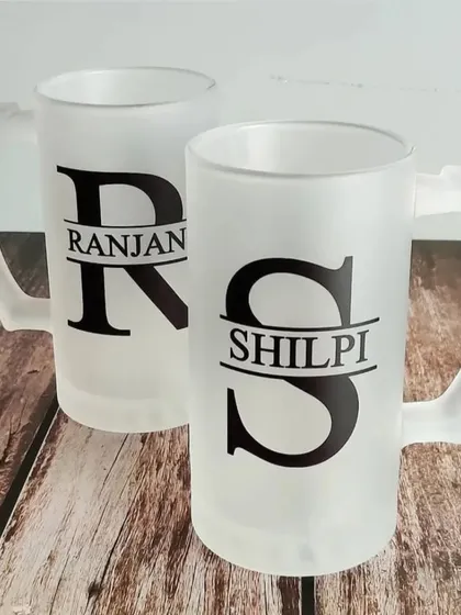 Cheers to a personal touch! These frosted glass beer mugs can be customized with a name and initial. They are perfect for beer lovers and make a fantastic, unique gift for friends.