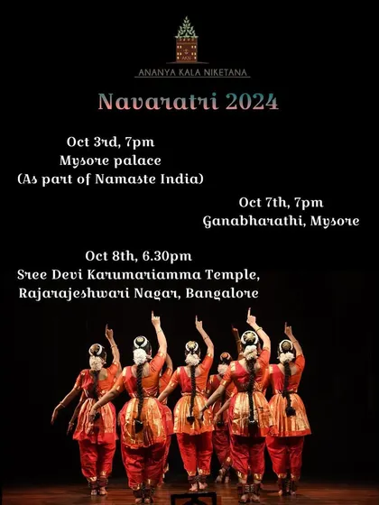Our performance schedule for the Navaratri 2024 festival. It's always a blessing to perform at multiple venues, including the prestigious Mysore Palace, during this auspicious time.