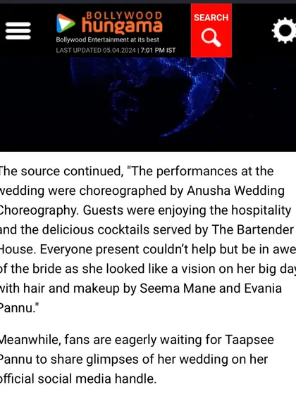 Another feature, this time in Bollywood Hungama, about the performances at Taapsee's wedding. I'm truly overwhelmed by the support.