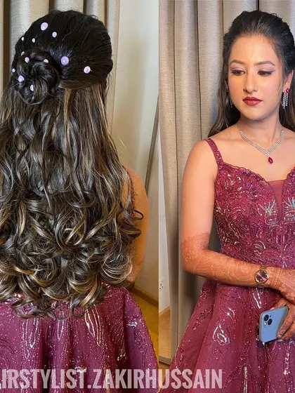 A collage showing the half-bun style from the front and back.