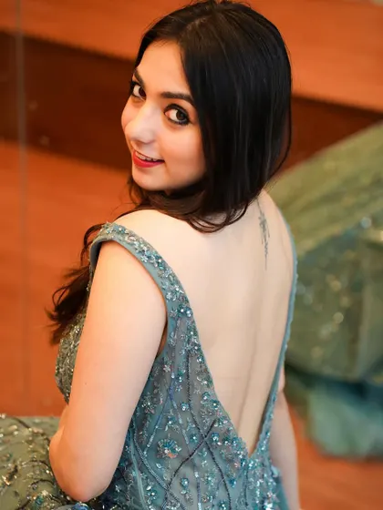 A glance over the shoulder, showing off the stunning back detail of the gown and my tattoo. It's all about the little details that make a look special.
