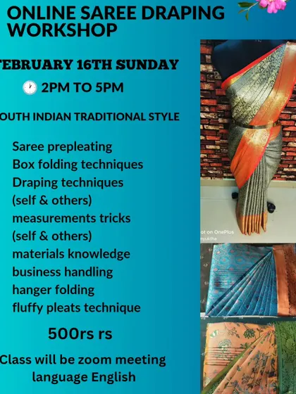 A flyer for a Sunday workshop in February, covering the full range of my South Indian traditional style curriculum.