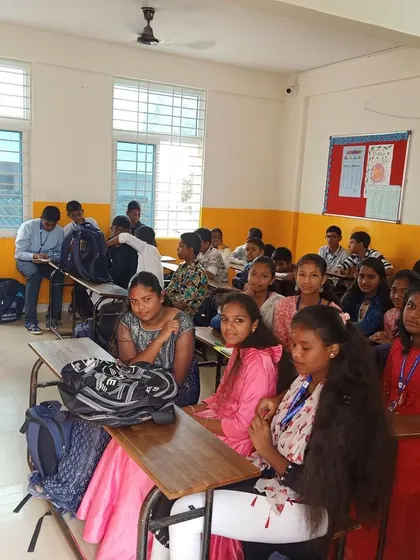 A group of older students at Amara Vidya Niketan, ready for the competition to begin. Our programs cater to a wide age range, adapting the challenges to be both fun and skill-appropriate.