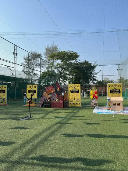 I set up several activity zones for this construction party, including 'Hard Hat Painters' and a 'Wrecking Zone' for hours of interactive fun.