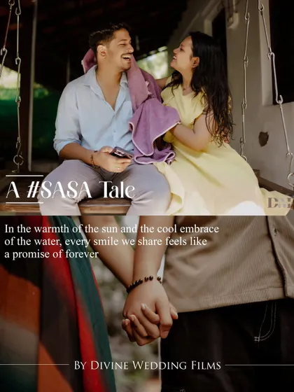 A #SASA Tale. This creative collage captures the essence of their poolside shoot, combining a playful moment with an intimate shot of them holding hands.