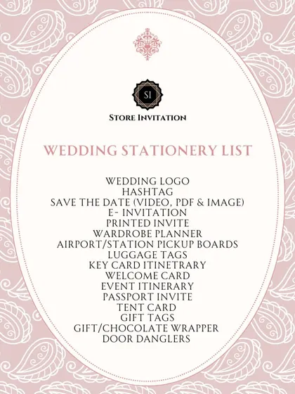 This list highlights the core elements of a complete wedding stationery suite. I design everything from the foundational wedding logo and hashtag to digital save-the-dates, printed invites, and all the on-site materials for a destination wedding.