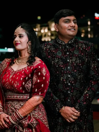 A stylish reception portrait of the couple. We work with you to find the best poses that reflect your personality and style.