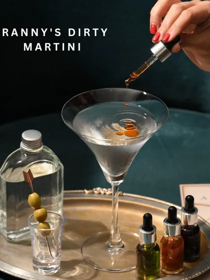 My Dirty Martini is a classic, done right. I serve it with your choice of tinctures so you can customize the flavor, from olive brine to chili oil.