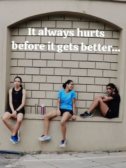 It always hurts before it gets better. Three of my female athletes taking a well-deserved break during a tough training session. The path to results is through hard work.