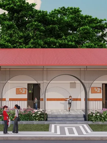 The design render for the primary block, illustrating the intended human scale and welcoming atmosphere.