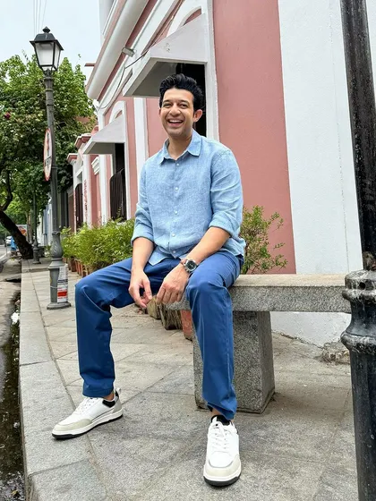 Taking a moment between takes on the streets of Pondicherry. Location shoots are great because the environment itself becomes a character in the story.