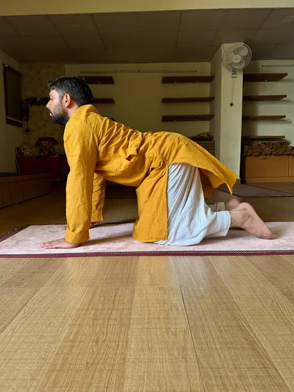 The Bitilasana (Cow Pose) stretches the front of the torso and neck, and when paired with Cat Pose, it creates a gentle spinal flow.