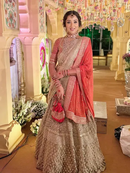 A full-length view of the stunning lehenga, showcasing its intricate embroidery.