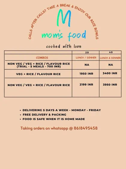 Check out my Rice Bowl subscription plans. I have options for veg, non-veg, or a mix of both. You can get a 20-meal plan for lunch or dinner, or a 40-meal plan for both.