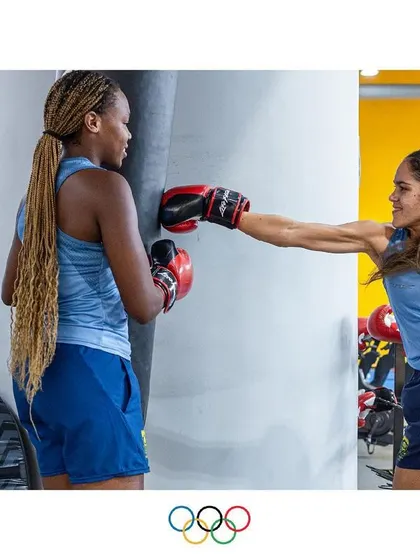Members of the South African Women's Hockey Team try their hand at boxing in our gym. This demonstrates the importance of cross-training and having fun while maintaining peak physical condition.