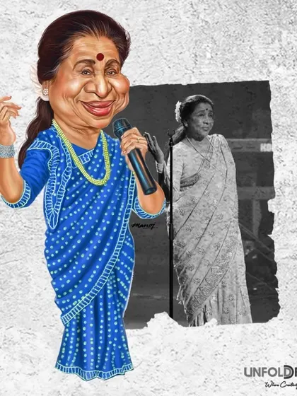 A caricature of the legendary singer Asha Bhosle, capturing her timeless grace.