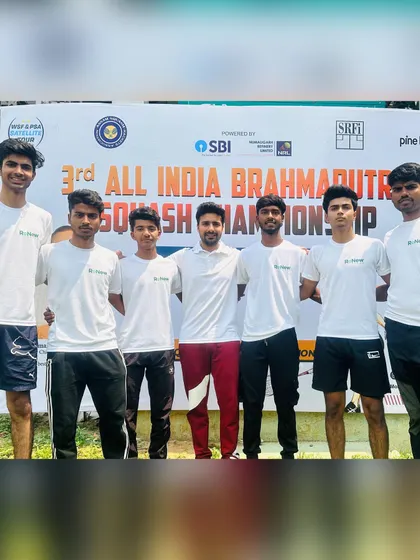 Me with my team at the 3rd All India Brahmaputra Squash Open. We travel, we compete, and we win together.
