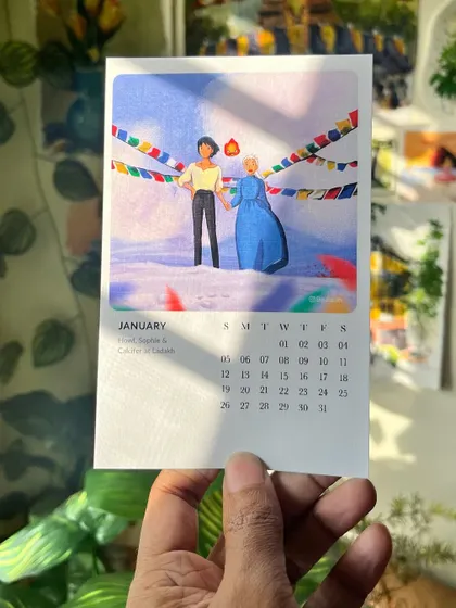 What if Howl and Sophie visited India? I imagined them in the serene, snowy landscapes of Ladakh for the January page of my 'Studio Ghibli: The Indian Chronicles' calendar. This project is a dream of mine, blending the magic of Ghibli with the beauty of my country.