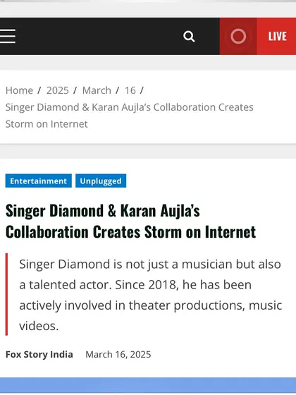 An article from Fox Story India highlighting my collaboration with Karan Aujla. Thankful for the love and support.