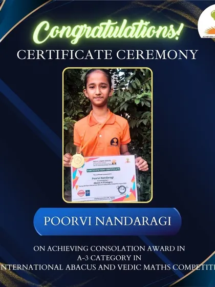 Congratulations to Poorvi from Gadag on achieving a consolation award in the international competition. We are proud of her hard work.