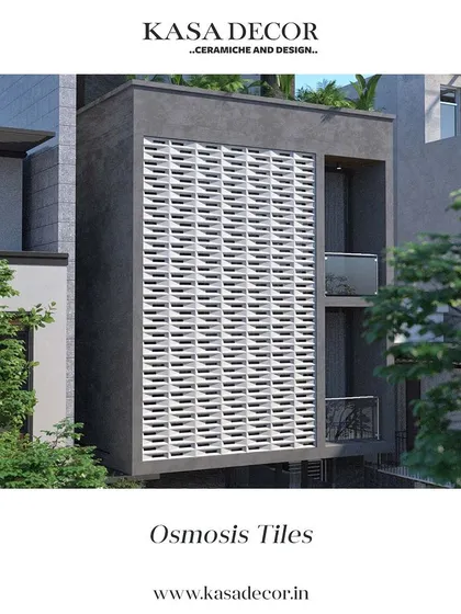 Our 'Osmosis' tiles used as a facade screen. These customizable tiles allow architects and designers to create unique, artistic exteriors that reflect a personal style.