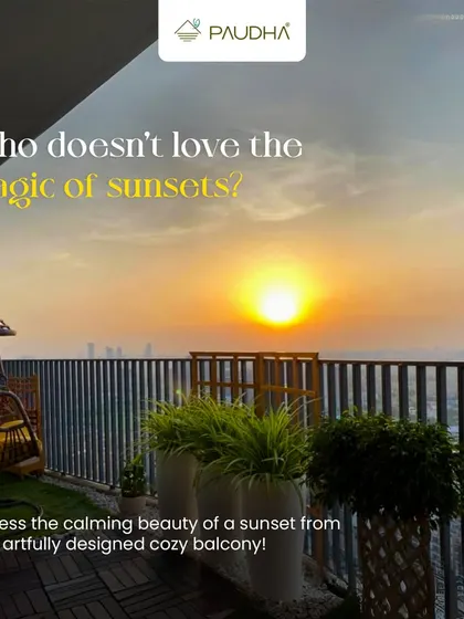 Who doesn't love the magic of sunsets? We designed this cozy balcony with a swing and planters to be the perfect spot to witness the calming beauty of the sky.