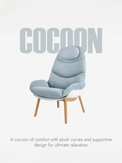 I call this the 'Cocoon' chair because it’s designed for ultimate relaxation. The plush, contoured cushioning provides ergonomic support, while the clean lines and solid wood legs give it a modern, Scandinavian-inspired feel. It’s the perfect accent chair for creating a cozy reading nook or adding a touch of comfort to any corner.