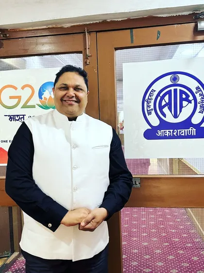 A picture taken at the All India Radio office before a live show. My goal with these programs is to empower the common person, especially the less privileged, with essential legal knowledge.