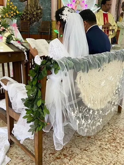 Here is my macrame altar decoration seen during the wedding ceremony. It makes me so happy to see my work be a part of such a special day.