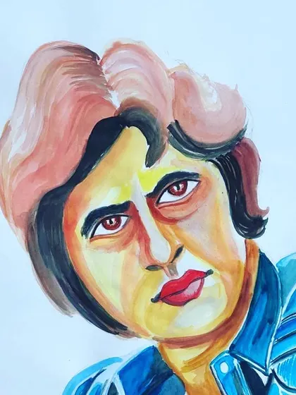 We also explore portraiture and sketching in our classes. This is a watercolor portrait of Amitabh Bachchan, where the focus was on capturing his distinct features and expression through careful shading and color work.