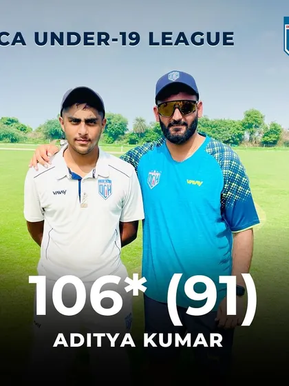 Celebrating Aditya Kumar's fantastic century in the DDCA U-19 league. He played a crucial role in building a massive total.