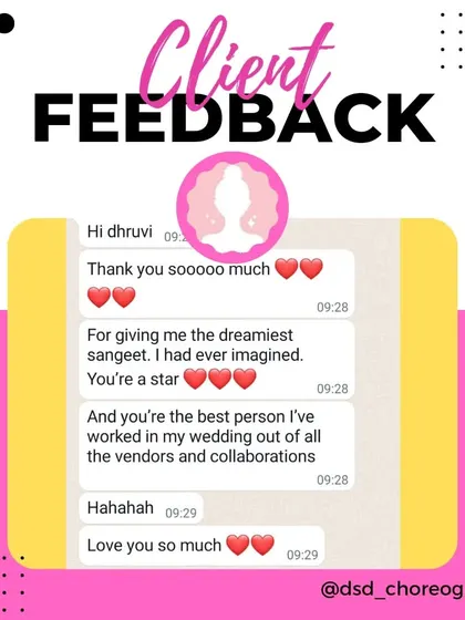 "You're the best person I've worked with out of all the vendors and collaborations." This feedback means so much. I strive to make the choreography process smooth, fun, and stress-free for my couples.
