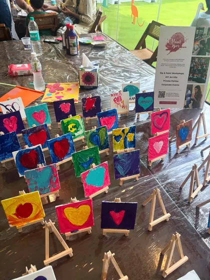 A display of the finished mini masterpieces from the Montessori workshop. It's a beautiful reminder of how art can build confidence and self-expression.