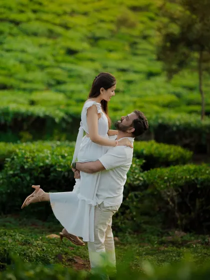 A joyful lift in the middle of a vibrant tea garden. We love capturing energetic and happy moments that reflect the excitement of starting a new life together.