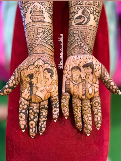 A beautiful example of South Indian bridal figures. This design showcases the bride and groom during their wedding rituals, created with a distinct illustrative style that is both traditional and modern.