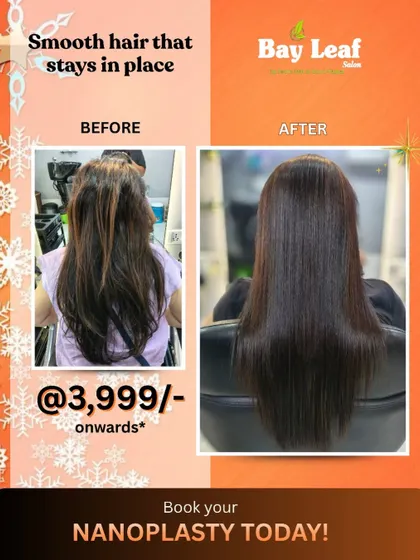 Our Nanoplasty treatment creates smooth hair that stays in place. It turns rough, unruly strands into a calmer, sleeker flow with a finish that holds throughout the day.