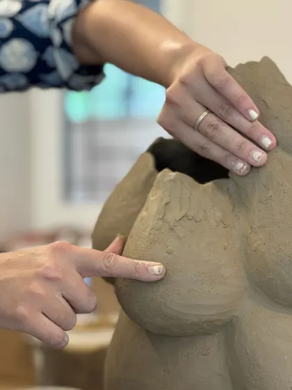 A student at work during our hand-building course. The class is a rich, complete initiation into pinching, coiling, and slab-building, from raw clay to glazed finish.