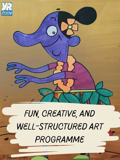 This drawing of a hula dancer character represents our fun, creative, and well-structured art program. We make learning technical skills an enjoyable and imaginative process.