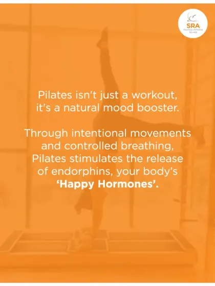 Pilates stimulates the release of endorphins, your body's 'Happy Hormones', through intentional movement and controlled breathing.