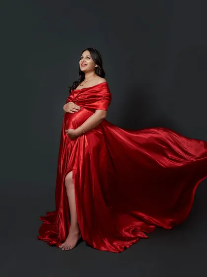 Another look at the Valentina gown in motion. The high slit and flowing fabric are perfect for creating dynamic and glamorous photos.