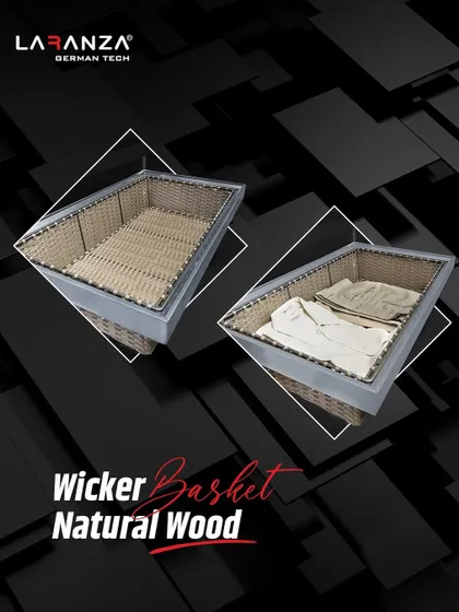 My Wicker Baskets in a Natural Wood finish offer a blend of natural elegance and durable design. They are ideal for storing linens or clothing while adding a touch of warmth to your wardrobe.