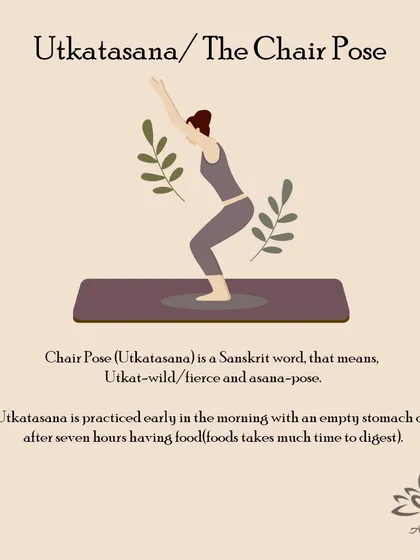 Utkatasana (The Chair Pose) strengthens the hips, thighs, and calves, while also stretching the chest and shoulders. It builds heat and energy.