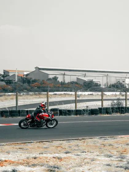 A shot of a rider on a GT 650 on the track.