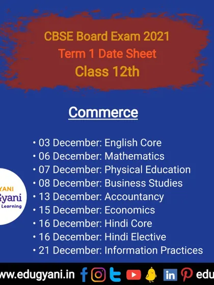 Commerce students can find their CBSE Board Exam 2021 Term 1 Date Sheet for Class 12th here. All the best for your preparation.