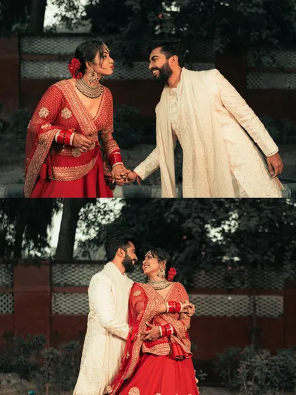 A pre-wedding style portrait of us in our wedding attire. I love to schedule a few moments for styled shots that feel like they're straight out of a magazine, capturing the elegance of your outfits.