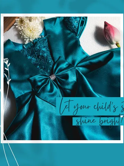 Let your child's style shine bright! This graphic features my elegant teal satin party dress.