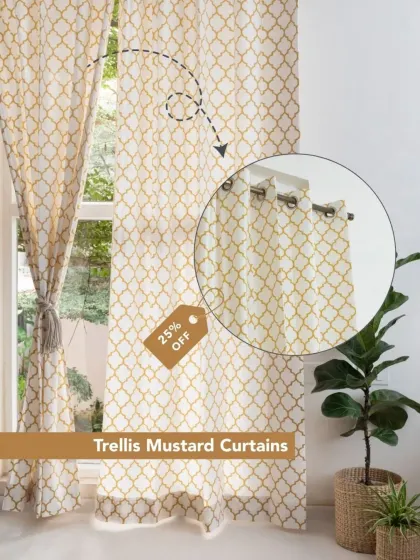 The Trellis Mustard curtain adds a warm, geometric touch to any space. We're bidding farewell to this design, so be sure to get this sunny and stylish pattern while you still can.